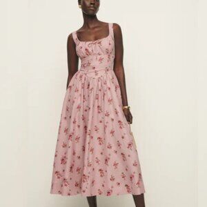 NWOT Reformation Balia Linen Dress in Tea Time Sleeveless Midi Front Tie